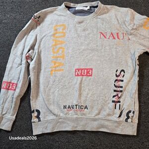 Nautica N83 Mens Coastal Surf Casting Graphic Sweatshirt Gray Medium